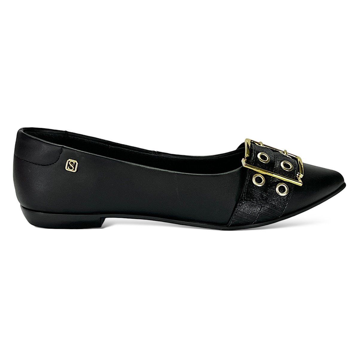 Sapatilha Santinelli Bico Fino Fivela 1266-758 Preto Preto 2