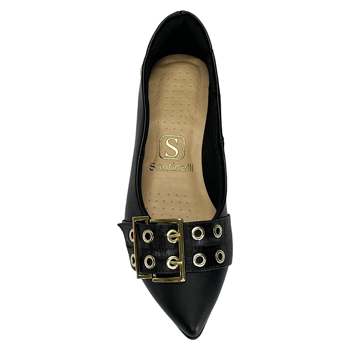 Sapatilha Santinelli Bico Fino Fivela 1266-758 Preto Preto 4
