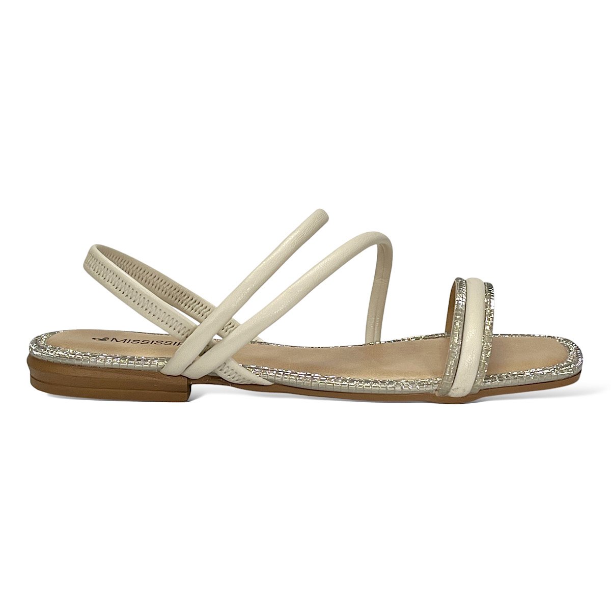 Sandália Mississipi Rasteira MB043 Gelo/Ouro Ligth Branco 2
