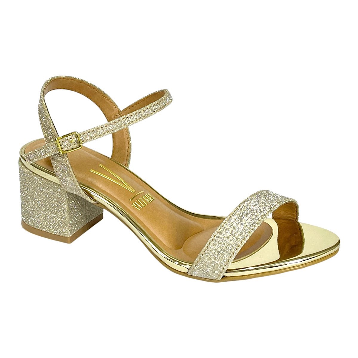 Sandália Vizzano Salto Bloco Glitter Dourado Dourado