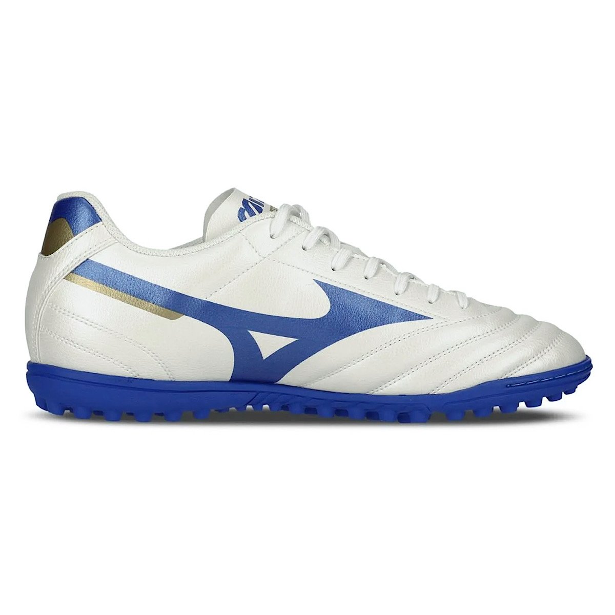Chuteira Mizuno Society Morelia Club AS 107681681 Branco/Azul/Dourado Branco/Azul 2