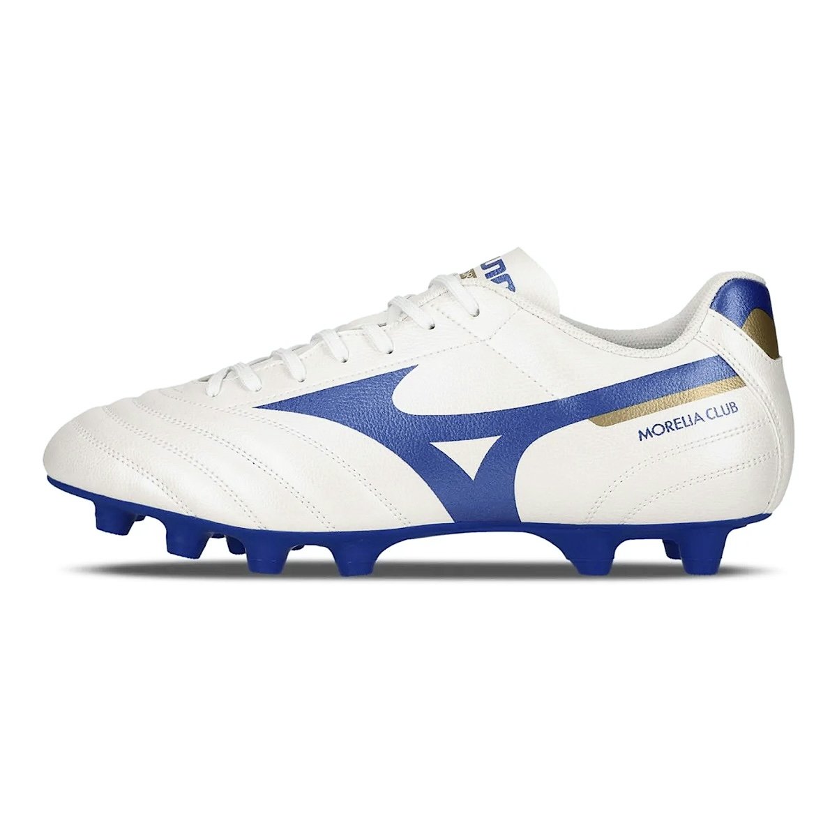 Chuteira Mizuno Campo Morelia Club MD 107680680 Branco/Azul/Dourado Branco/Azul 1