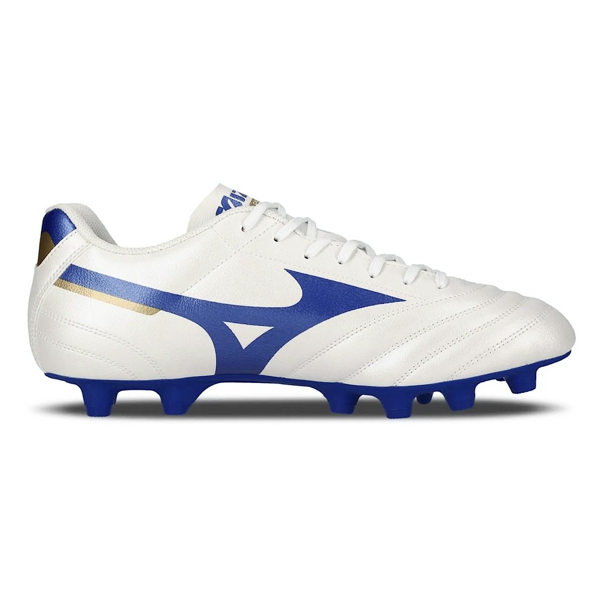Chuteira Mizuno Campo Morelia Club MD 107680680 Branco/Azul/Dourado Branco/Azul 2
