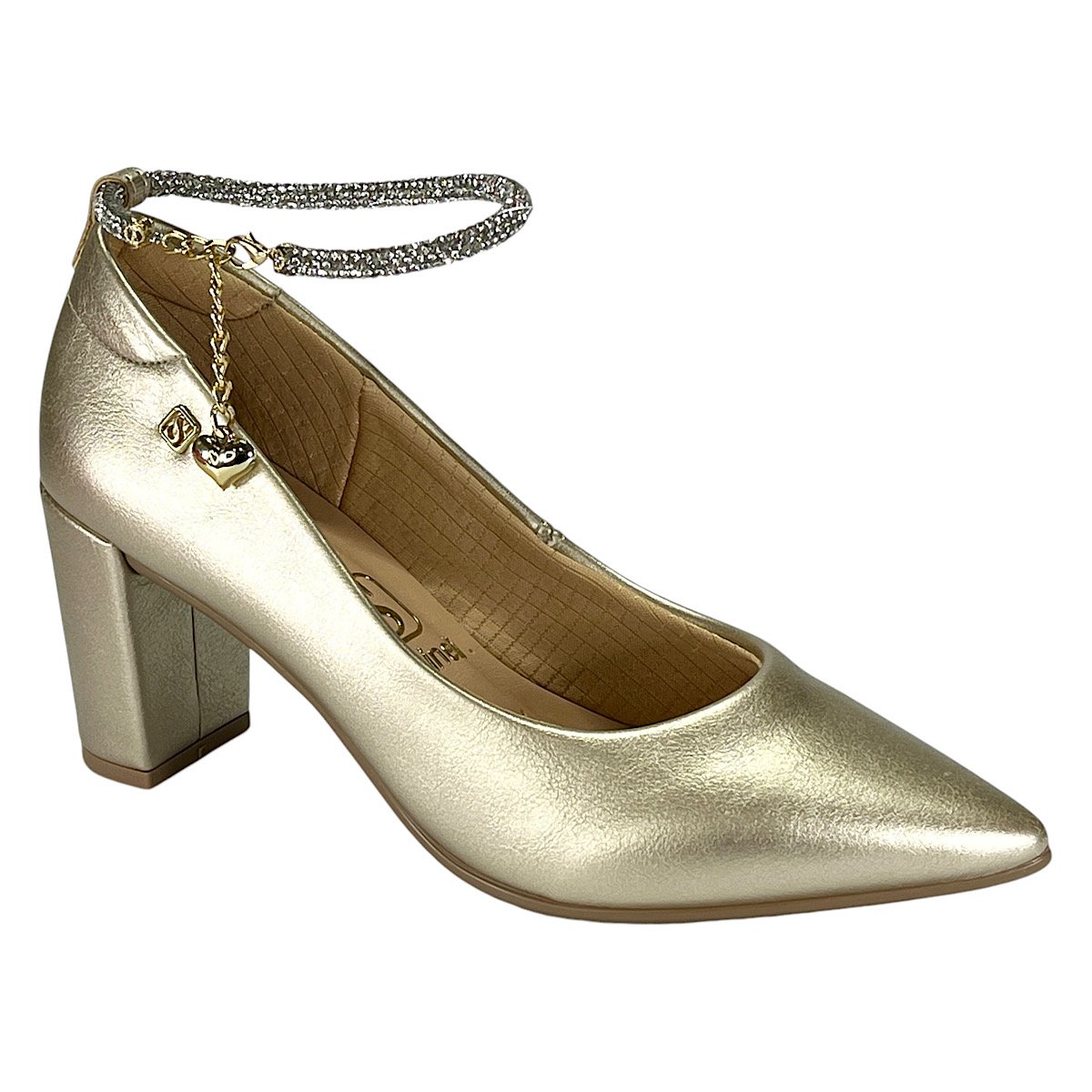 Sapato Santinelli Scarpin Pedraria 1544-014 Champagne Dourado 1