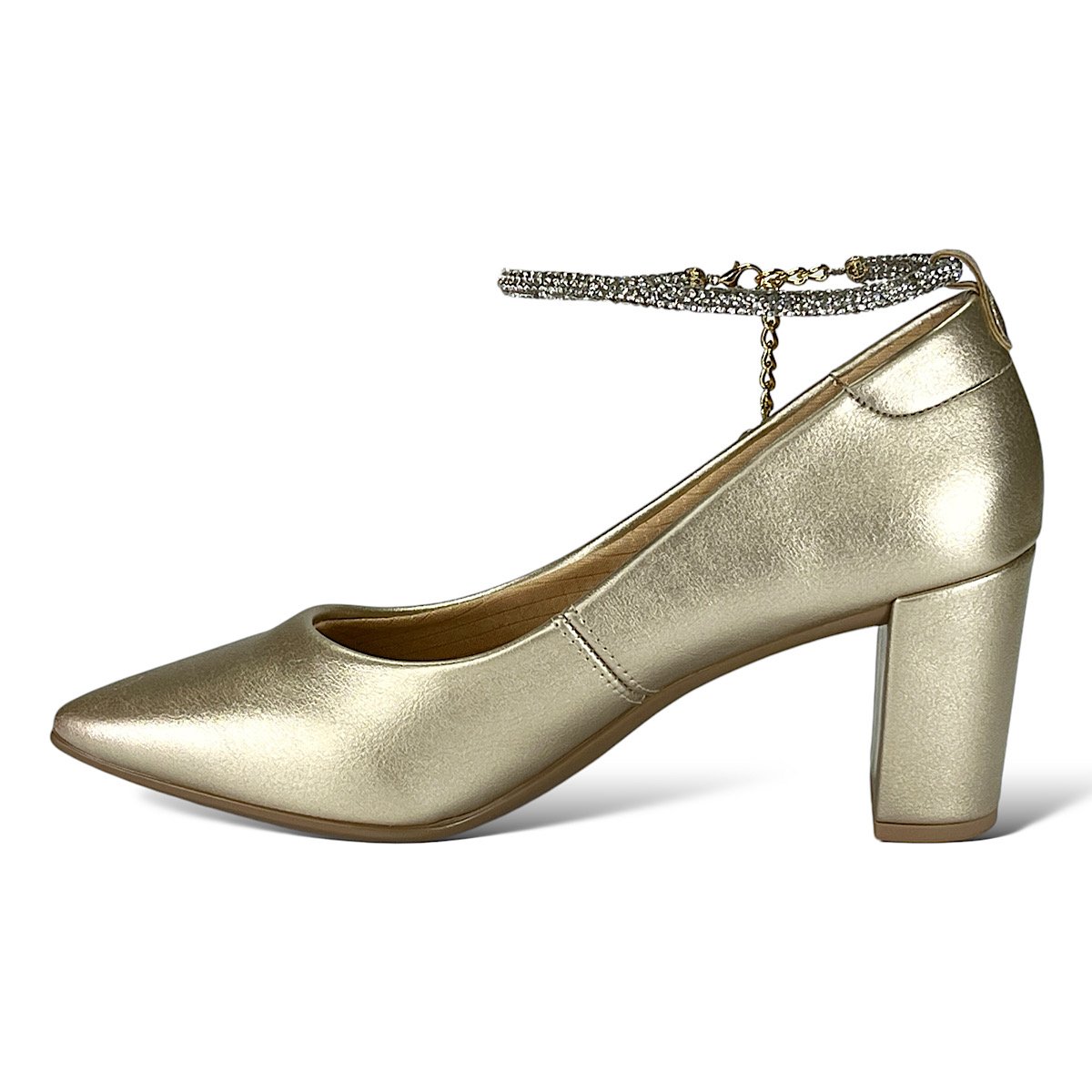 Sapato Santinelli Scarpin Pedraria 1544-014 Champagne Dourado 3