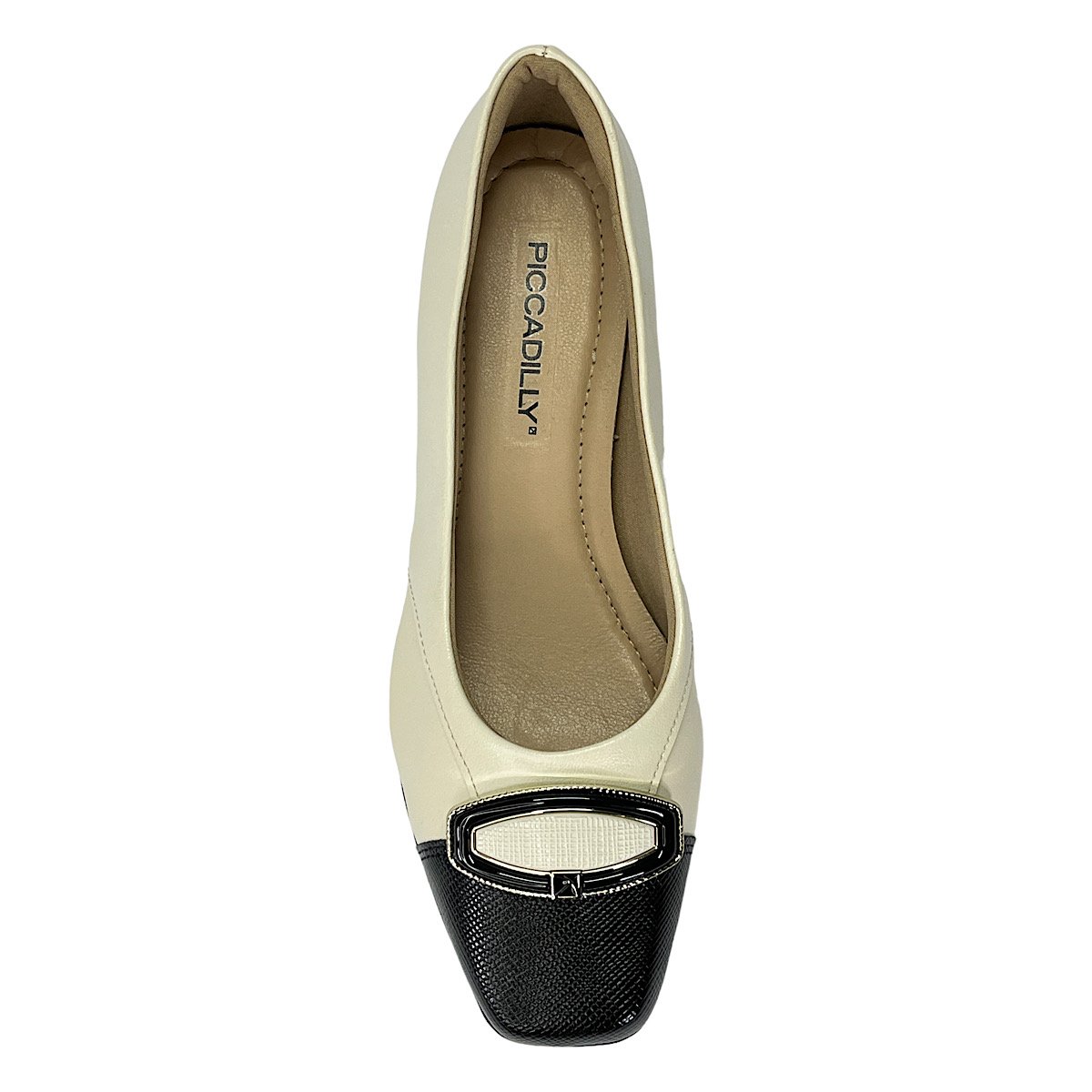 Sapato Piccadilly Scarpin Tati 160085 Off White/Preto Branco/Preto 4