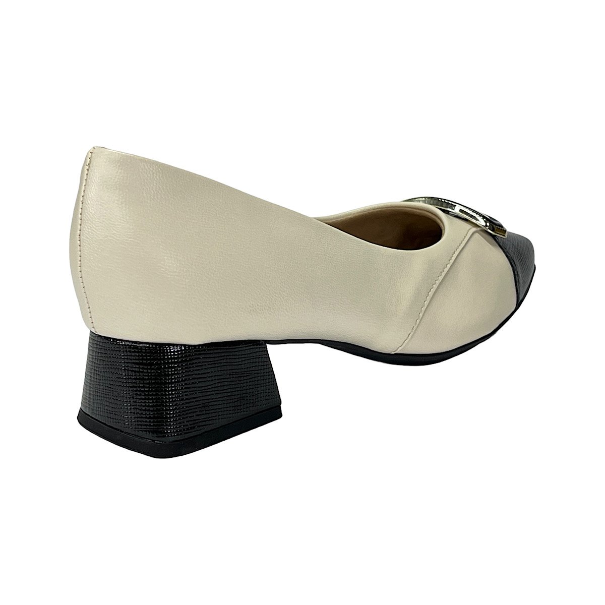 Sapato Piccadilly Scarpin Tati 160085 Off White/Preto Branco/Preto 5