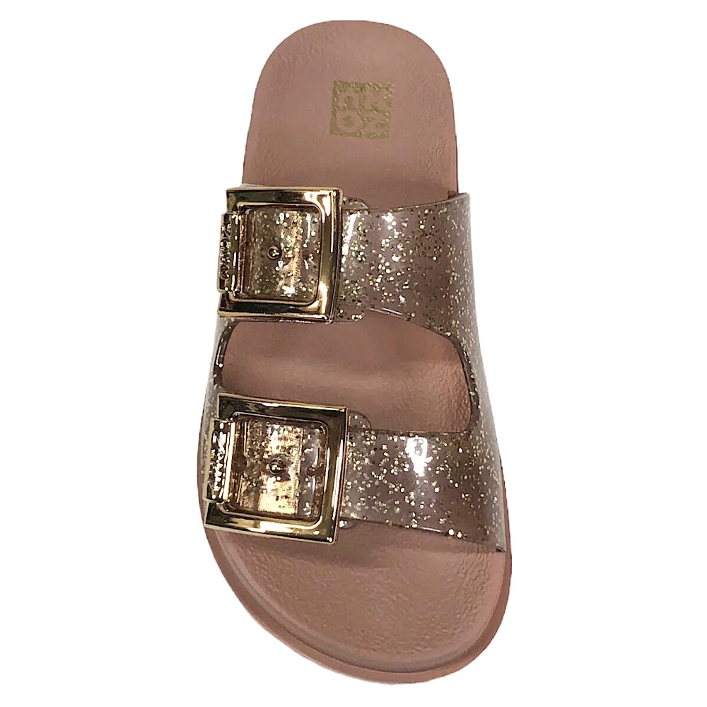 Tamanco Zaxy Slide Partner Infantil 18913 Nude Glitter Marrom 3