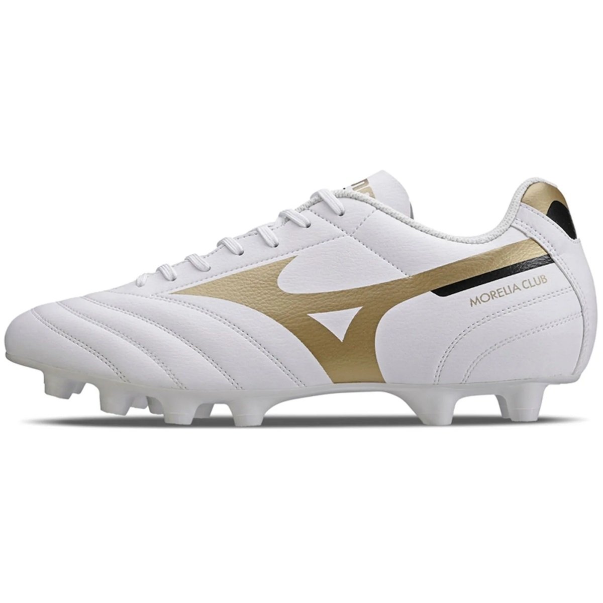 Chuteira Mizuno Morelia Club MD Campo 107680680 Branco/Dourado Branco 1
