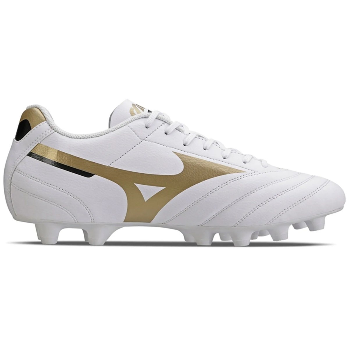 Chuteira Mizuno Morelia Club MD Campo 107680680 Branco/Dourado Branco 2