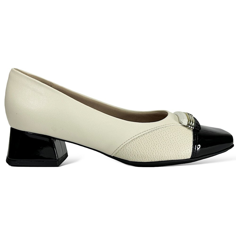 Sapato Piccadilly Tati Salto Médio 160078 Off White Off White 2