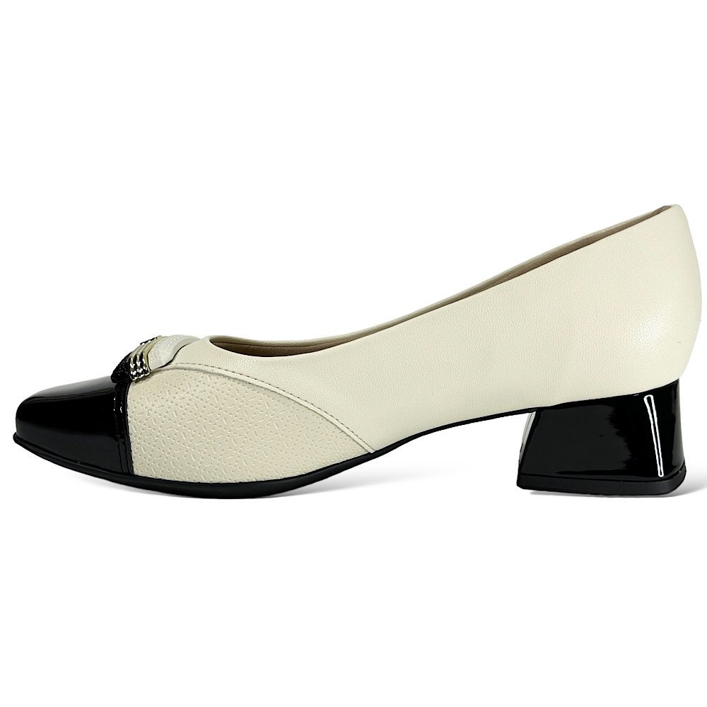 Sapato Piccadilly Tati Salto Médio 160078 Off White Off White 3