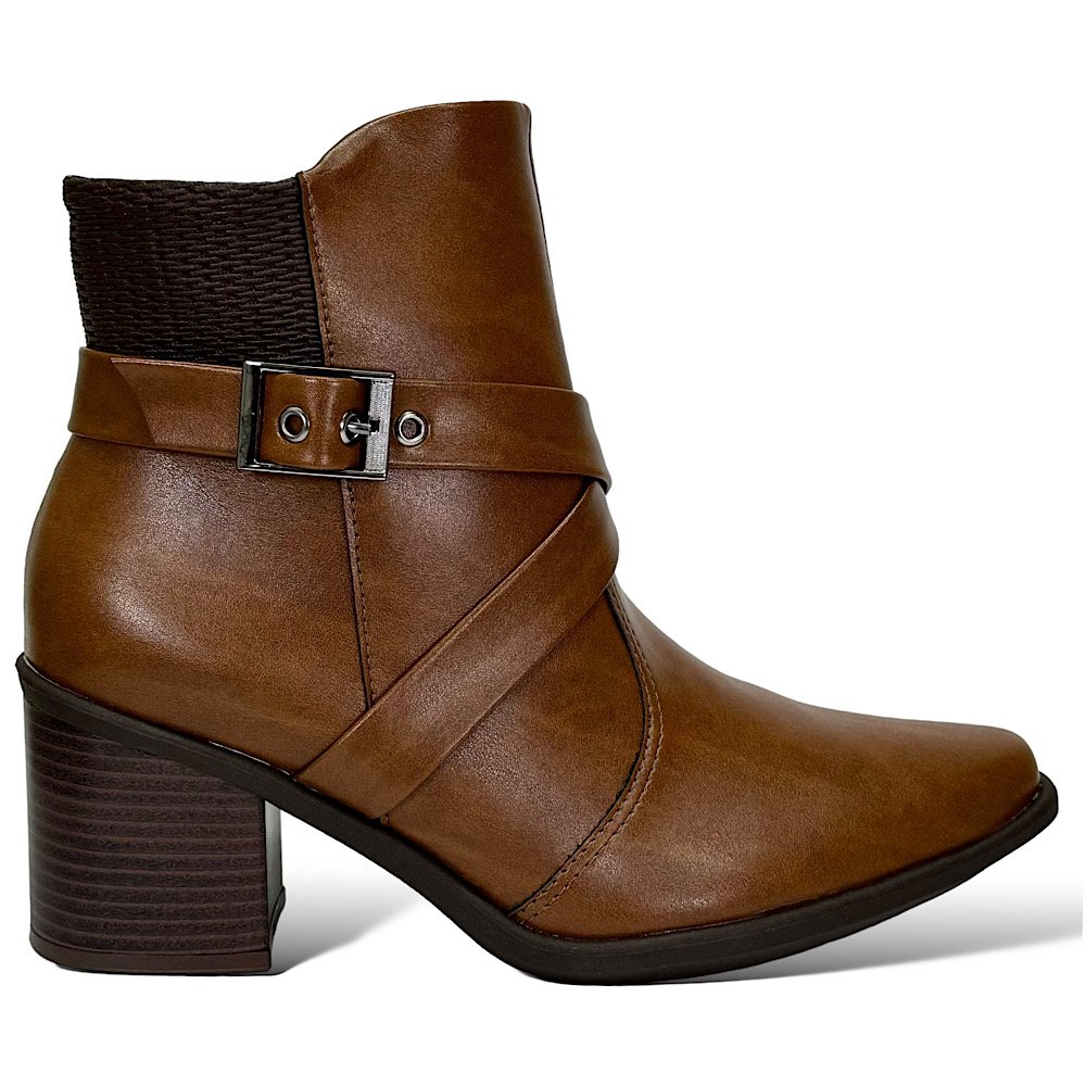 Bota Piccadilly Giordana Bico Fino Salto Bloco 766002 Camel Marrom 2