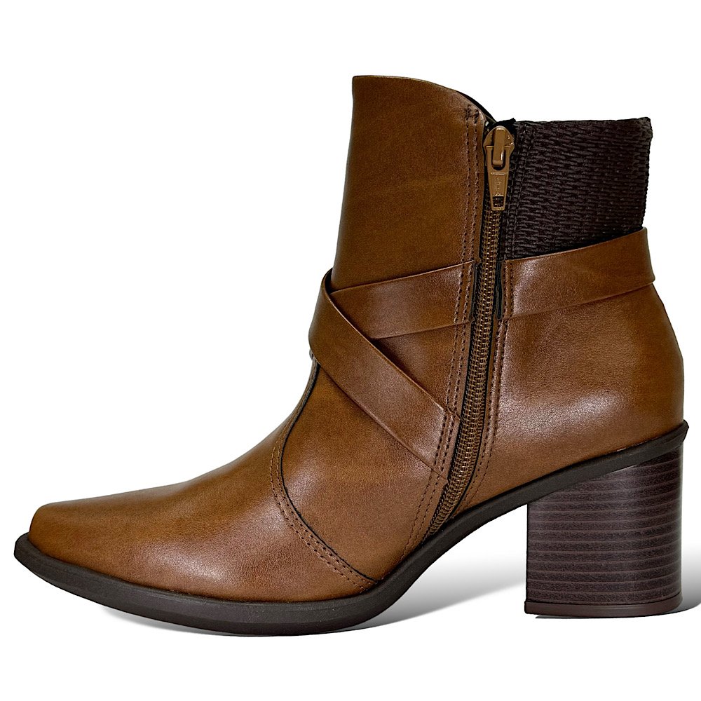 Bota Piccadilly Giordana Bico Fino Salto Bloco 766002 Camel Marrom 3