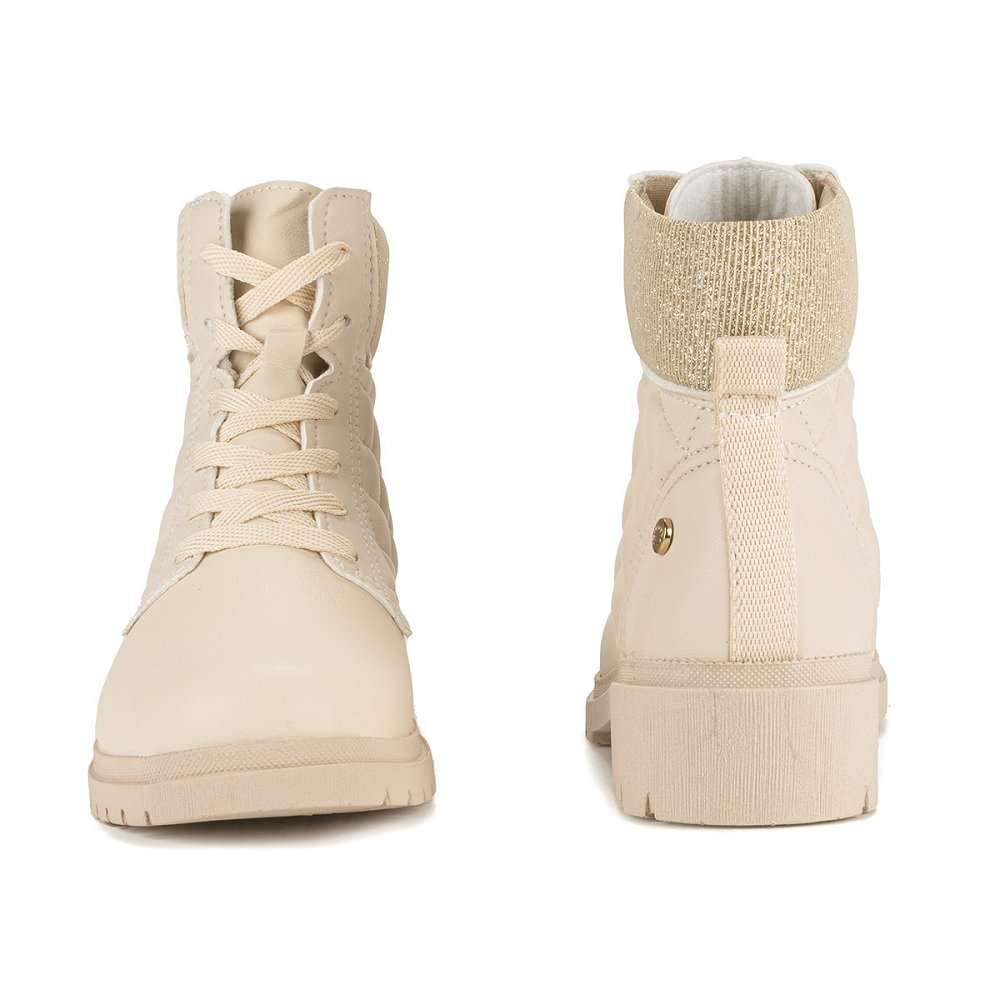 Bota Pink Cats Coturno Infantil Tratorado V3351 Tule Bege 4