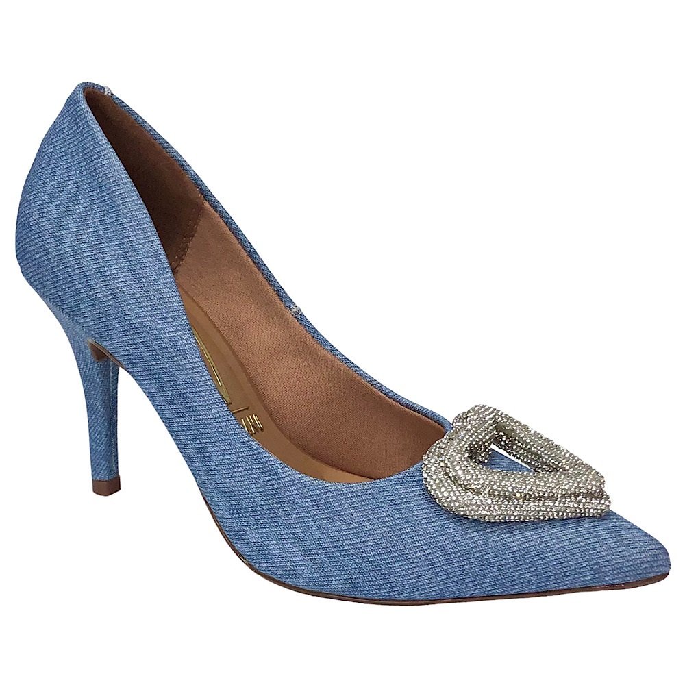 Sapato Vizzano Scarpin com Strass Jeans Claro Azul