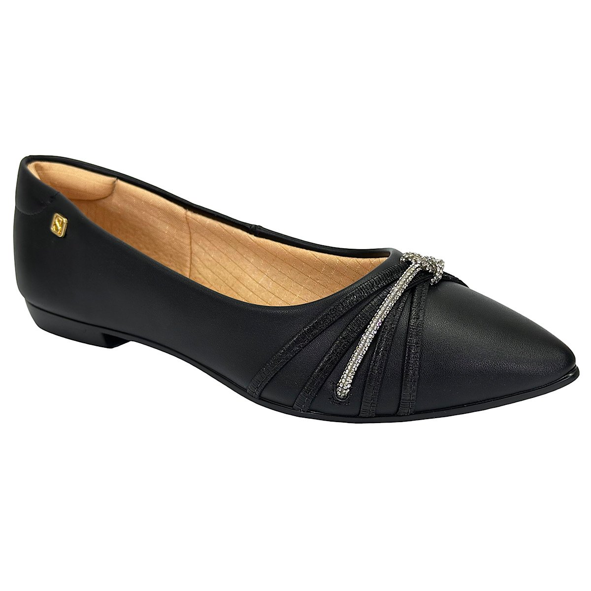 Sapatilha Santinelli Bico Fino Strass 1266-619 Preto Preto 1