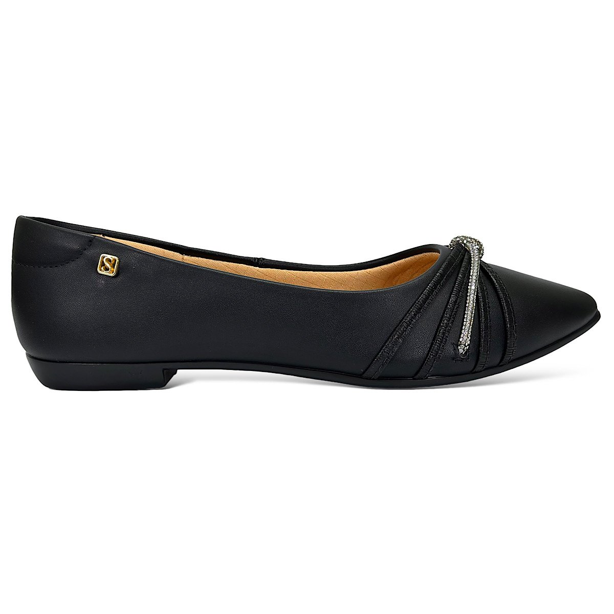 Sapatilha Santinelli Bico Fino Strass 1266-619 Preto Preto 2