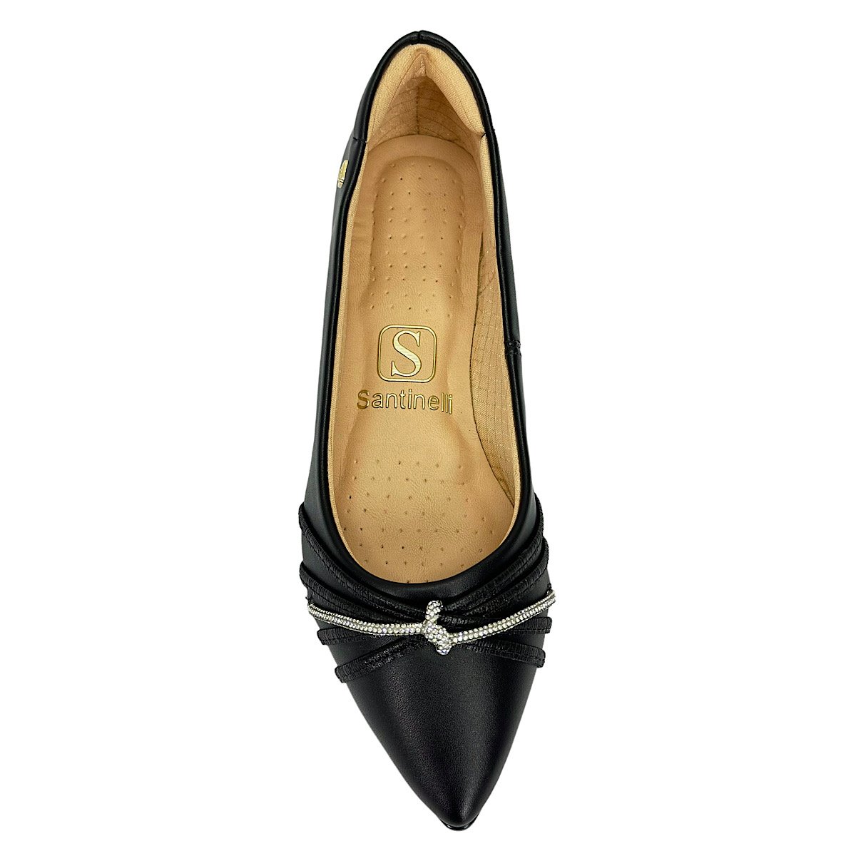 Sapatilha Santinelli Bico Fino Strass 1266-619 Preto Preto 4