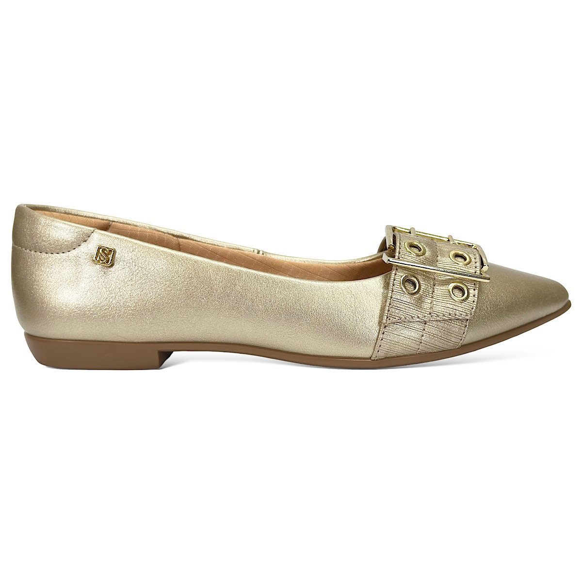 Sapatilha Santinelli Bico Fino Fivela 1266-758 Champagne Dourado 2