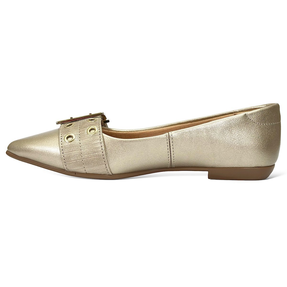 Sapatilha Santinelli Bico Fino Fivela 1266-758 Champagne Dourado 3