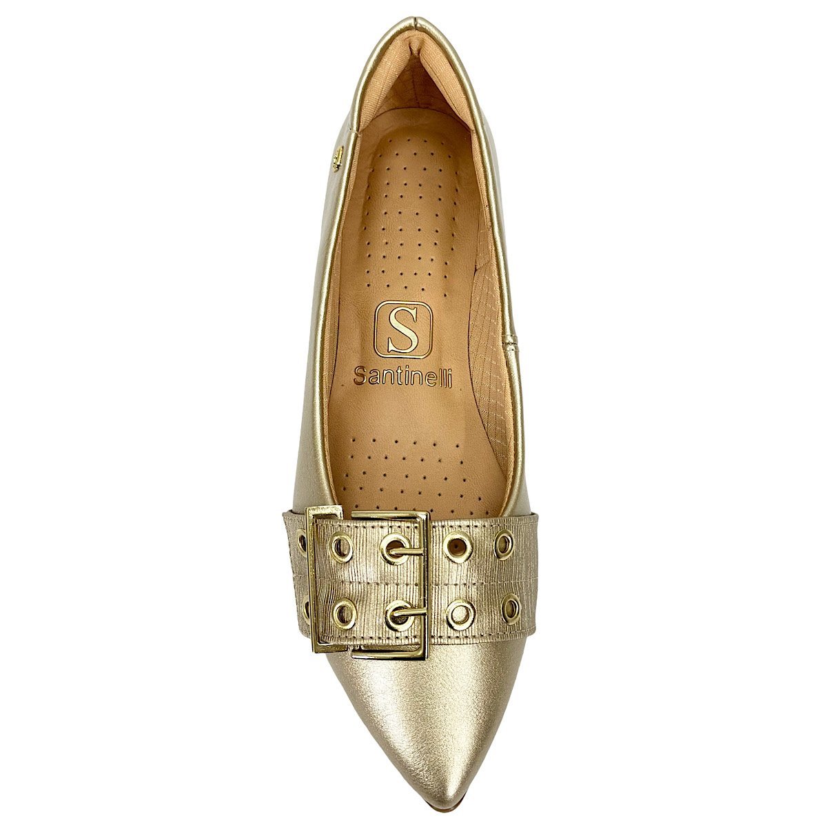 Sapatilha Santinelli Bico Fino Fivela 1266-758 Champagne Dourado 4