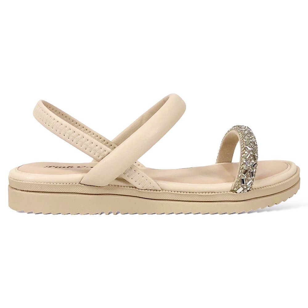 Sandália Pink Cats Flatform Cristal V3611 Tule Bege 2