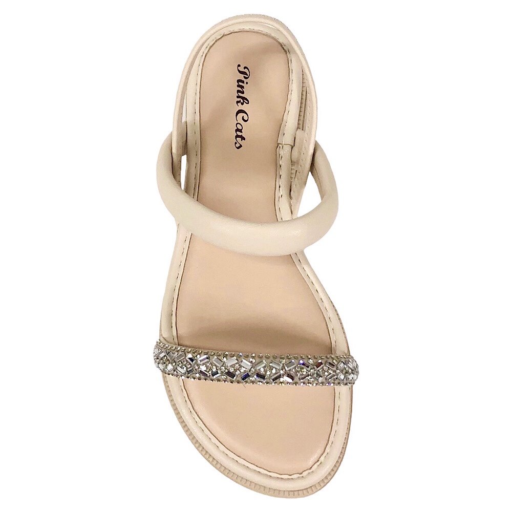 Sandália Pink Cats Flatform Cristal V3611 Tule Bege 4