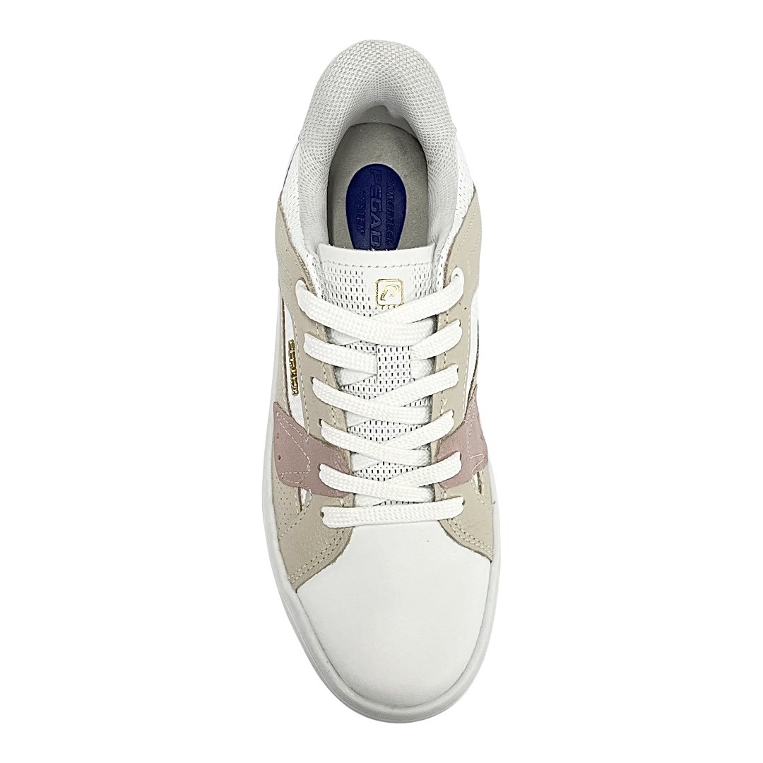 Tênis Pegada Feminino London em Couro 212603 Branco/Linho/Rosa Branco 4