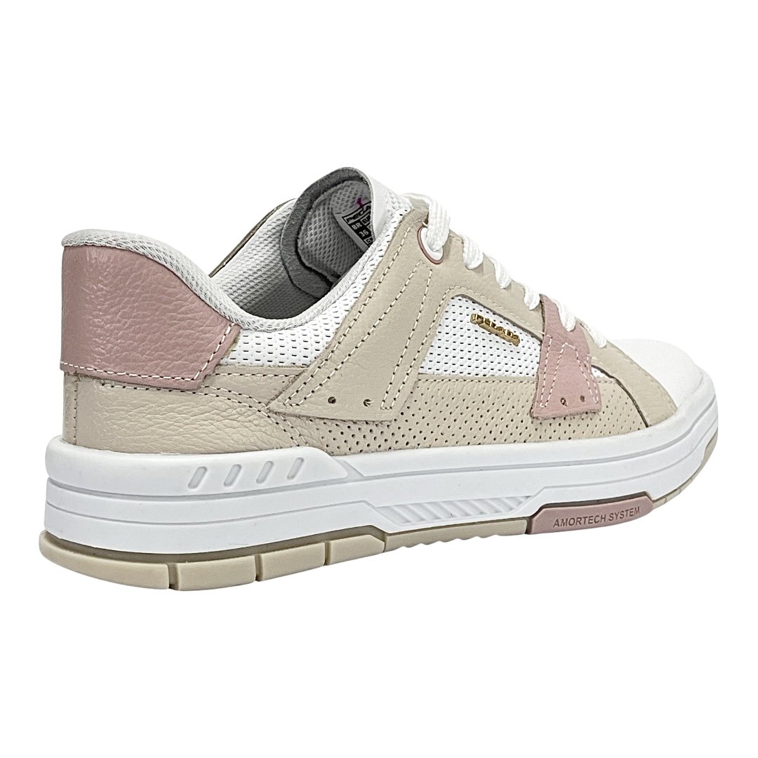 Tênis Pegada Feminino London em Couro 212603 Branco/Linho/Rosa Branco 5