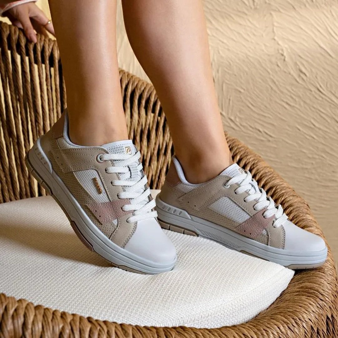 Tênis Pegada Feminino London em Couro 212603 Branco/Linho/Rosa Branco 7