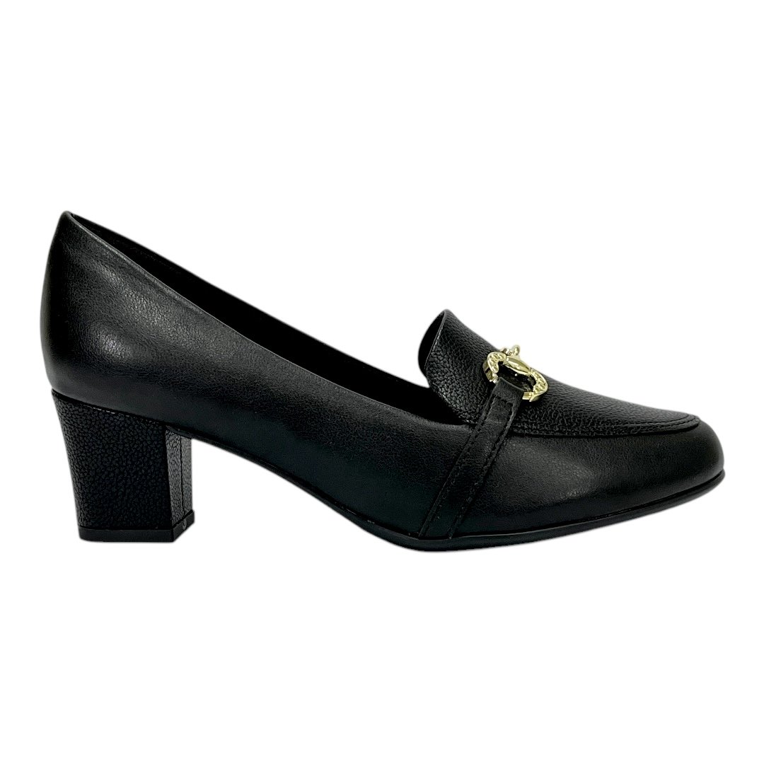 Sapato Piccadilly Loafer Laura Salto Médio 110182 Preto Preto