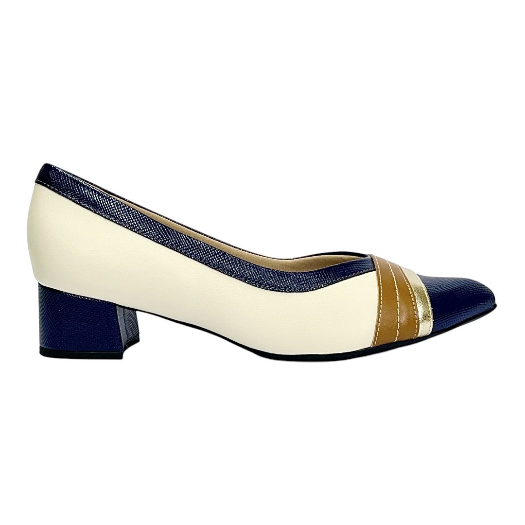 Sapato Piccadilly Scarpin Taci Salto Médio 739082 Off White/Navy Off White 2