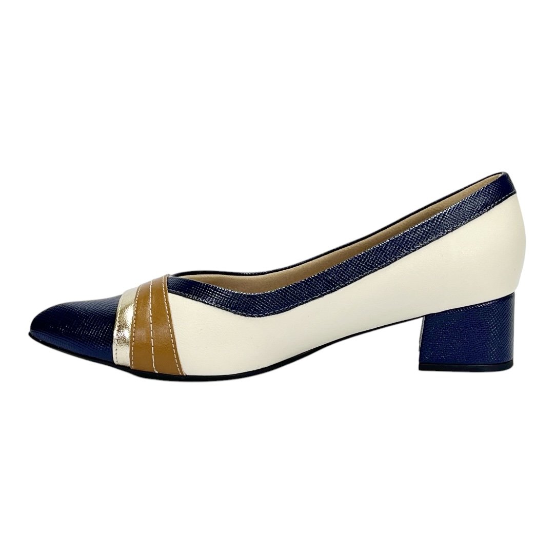 Sapato Piccadilly Scarpin Taci Salto Médio 739082 Off White/Navy Off White 3