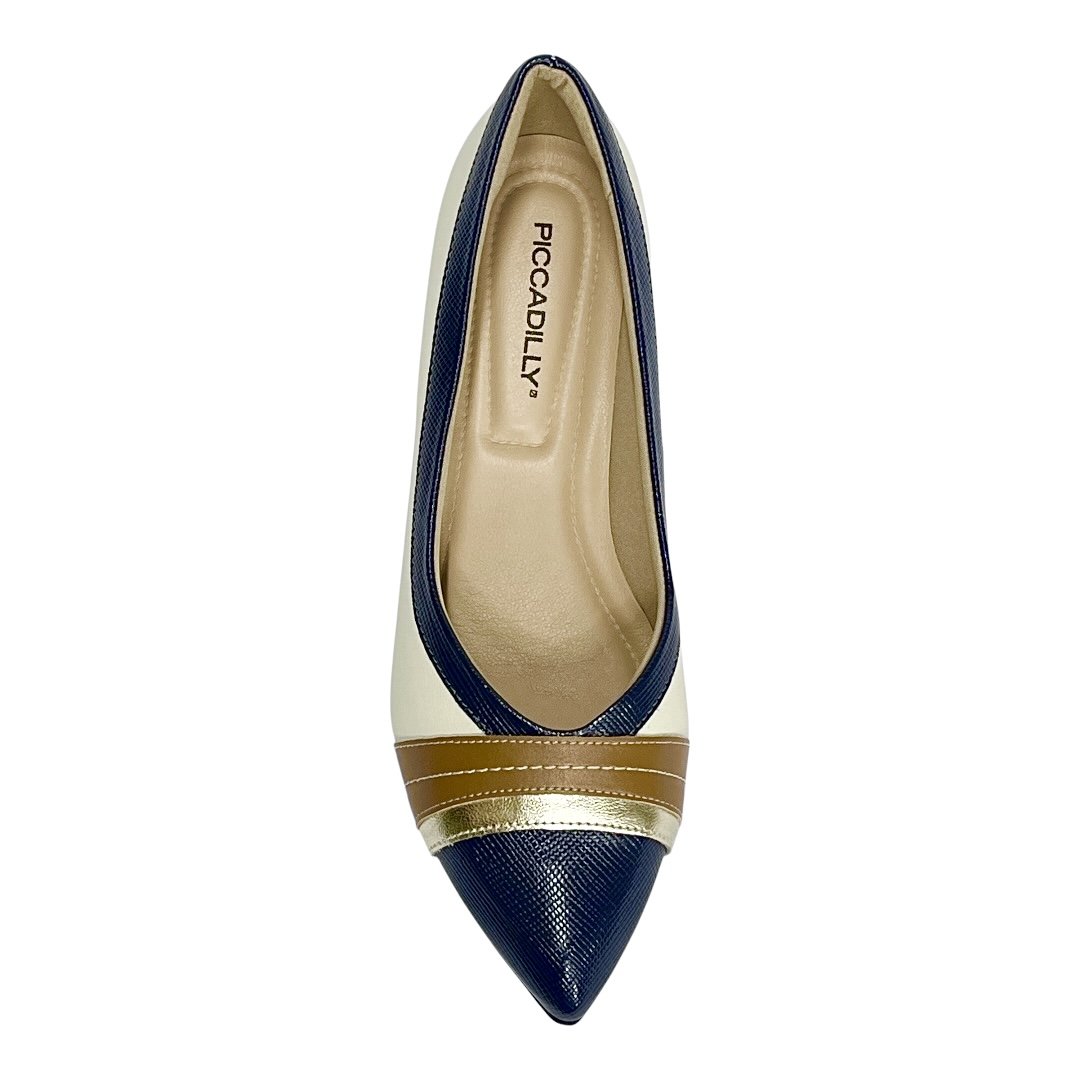 Sapato Piccadilly Scarpin Taci Salto Médio 739082 Off White/Navy Off White 4