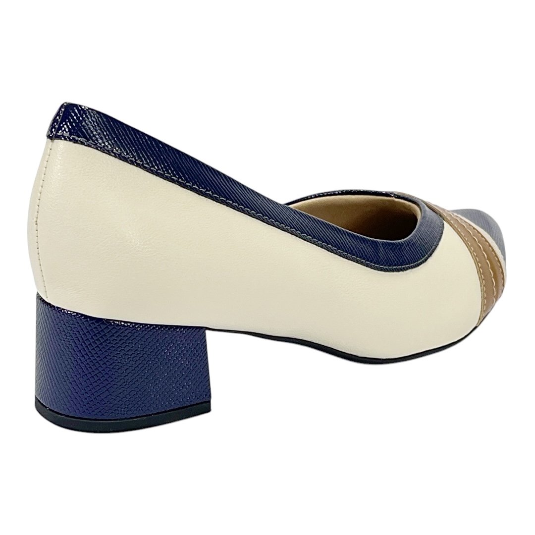 Sapato Piccadilly Scarpin Taci Salto Médio 739082 Off White/Navy Off White 5