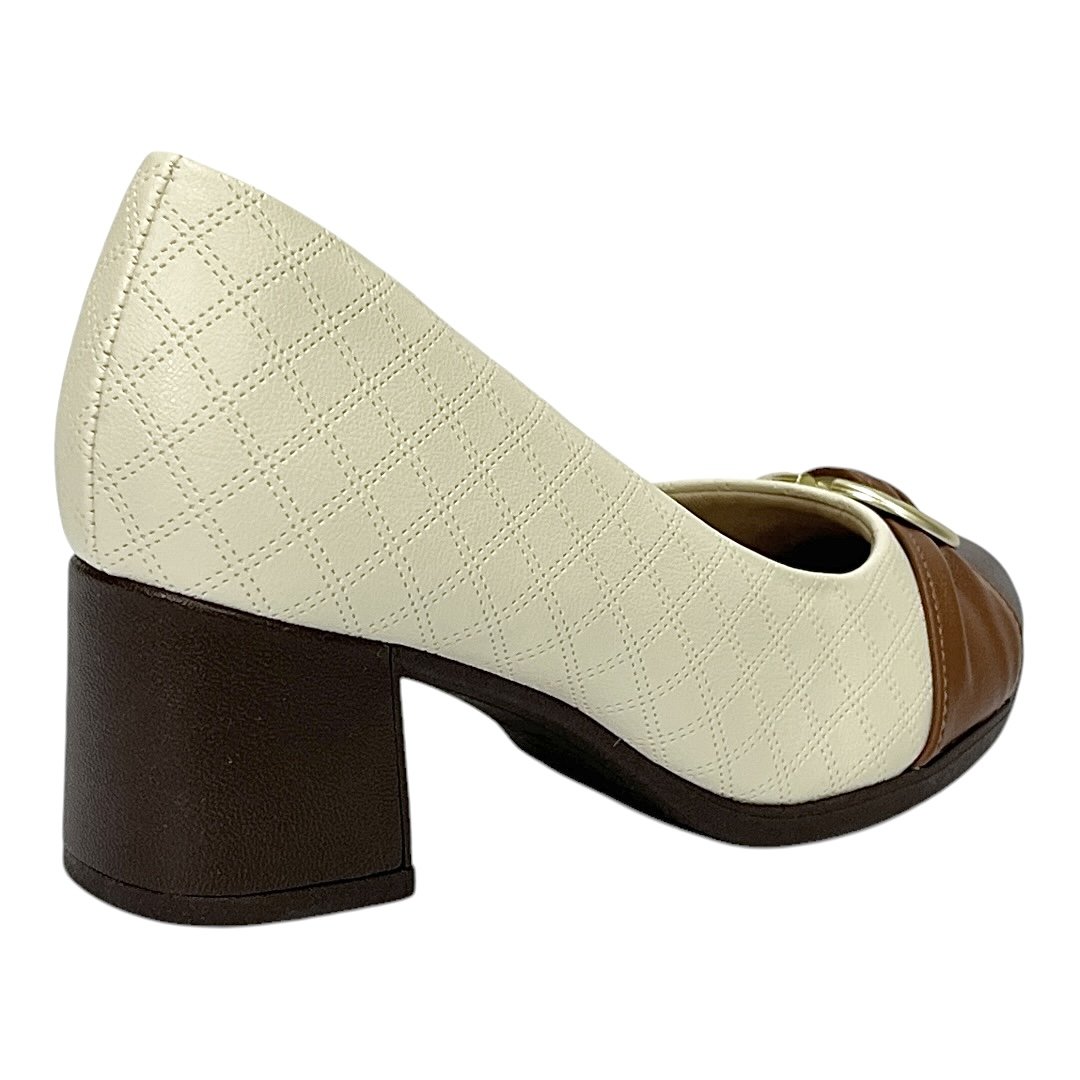 Sapato Piccadilly Scarpin Danubia Salto Médio 654064 Off White/Marrom Bege 5