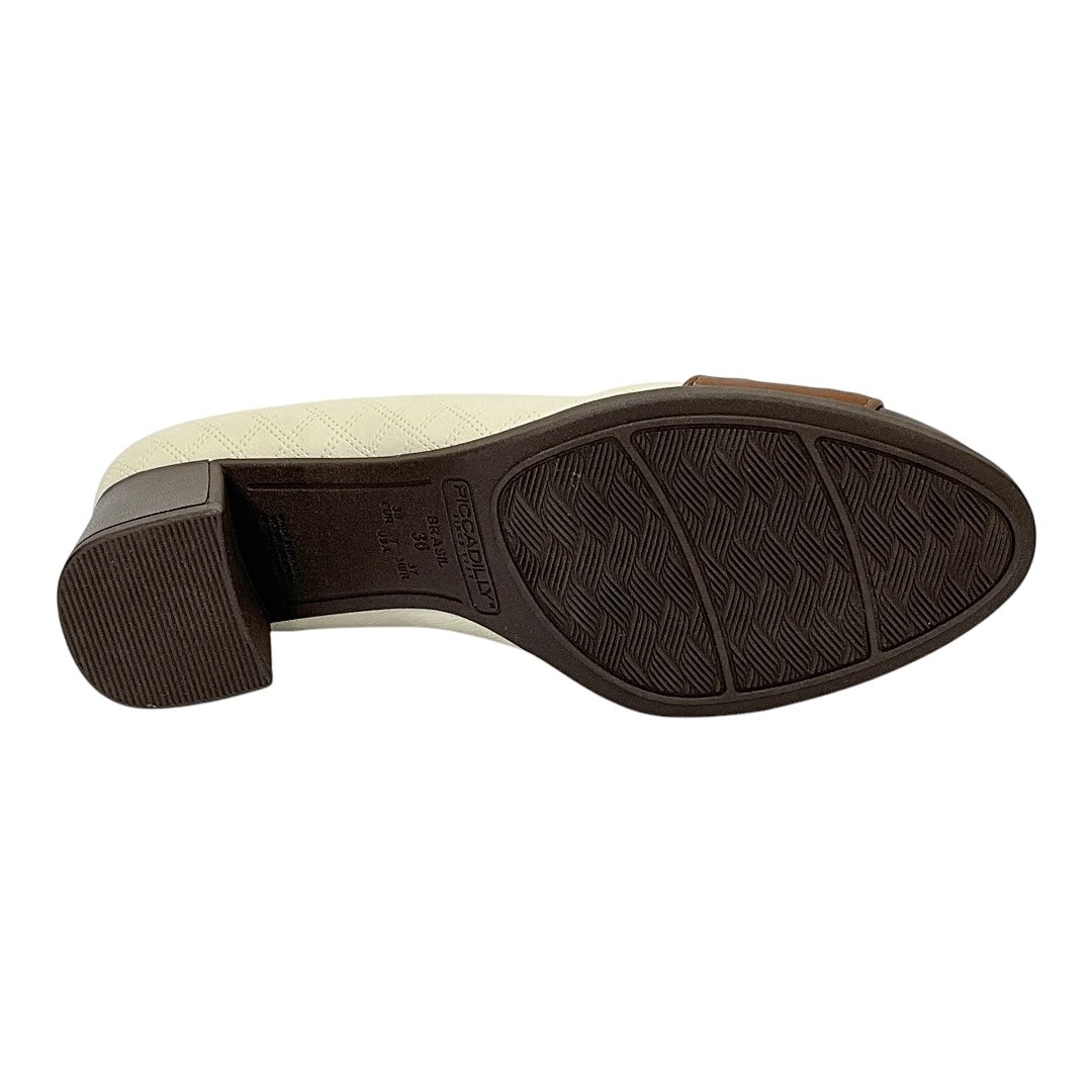 Sapato Piccadilly Scarpin Danubia Salto Médio 654064 Off White/Marrom Bege 6