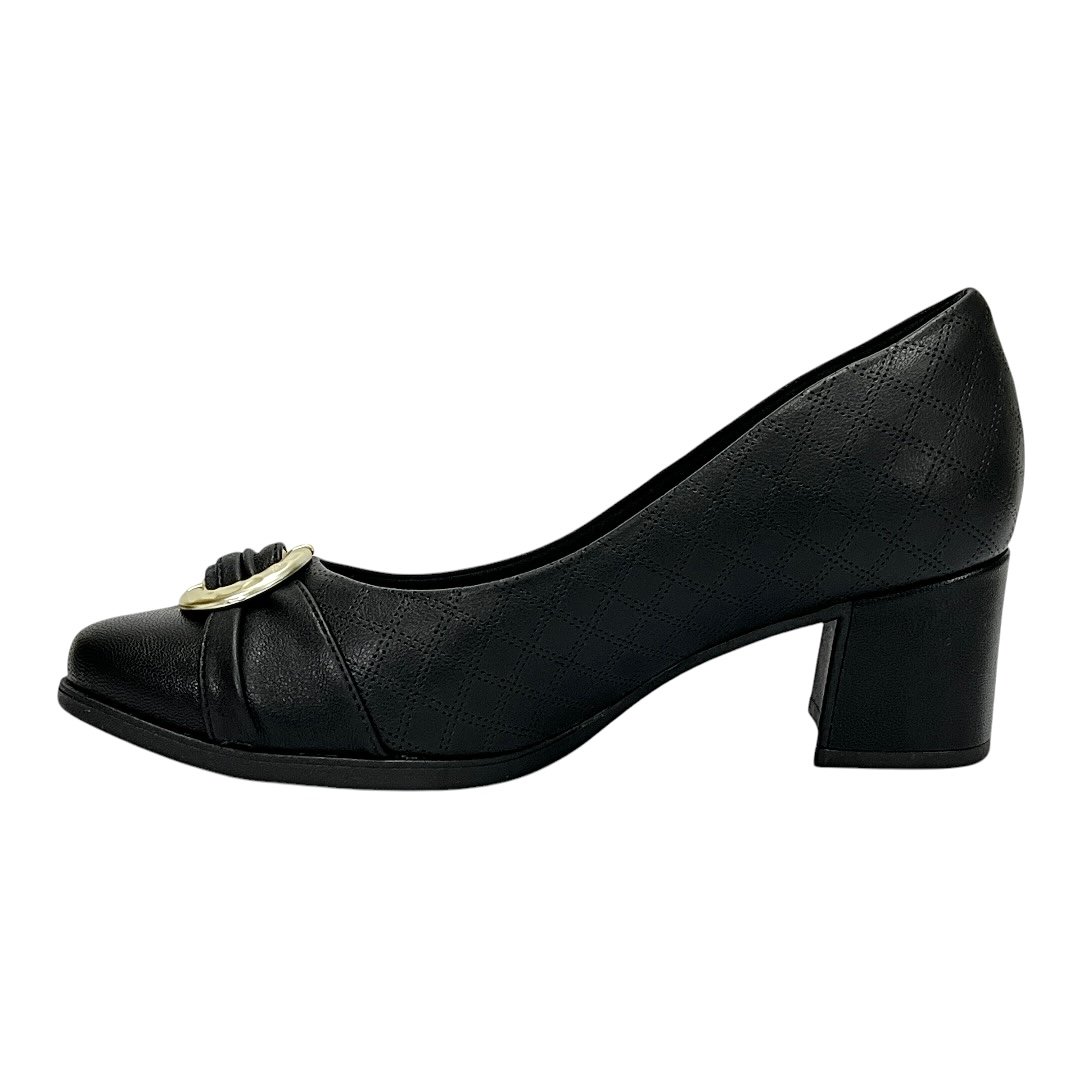 Sapato Piccadilly Scarpin Danubia Salto Médio 654064 Preto Preto 3