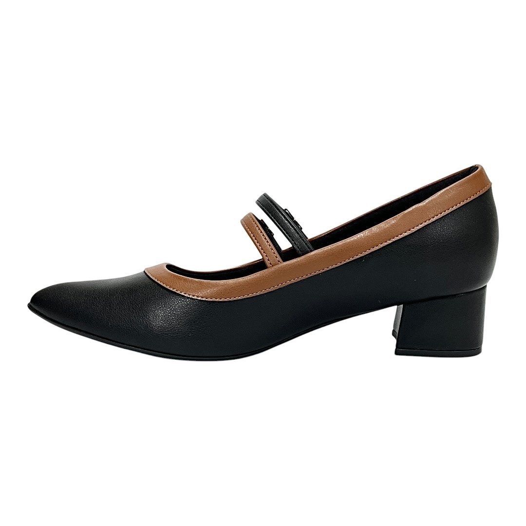Sapato Piccadilly Scarpin Mary Jane Salto Médio 739084 Preto/Marrom Preto 3