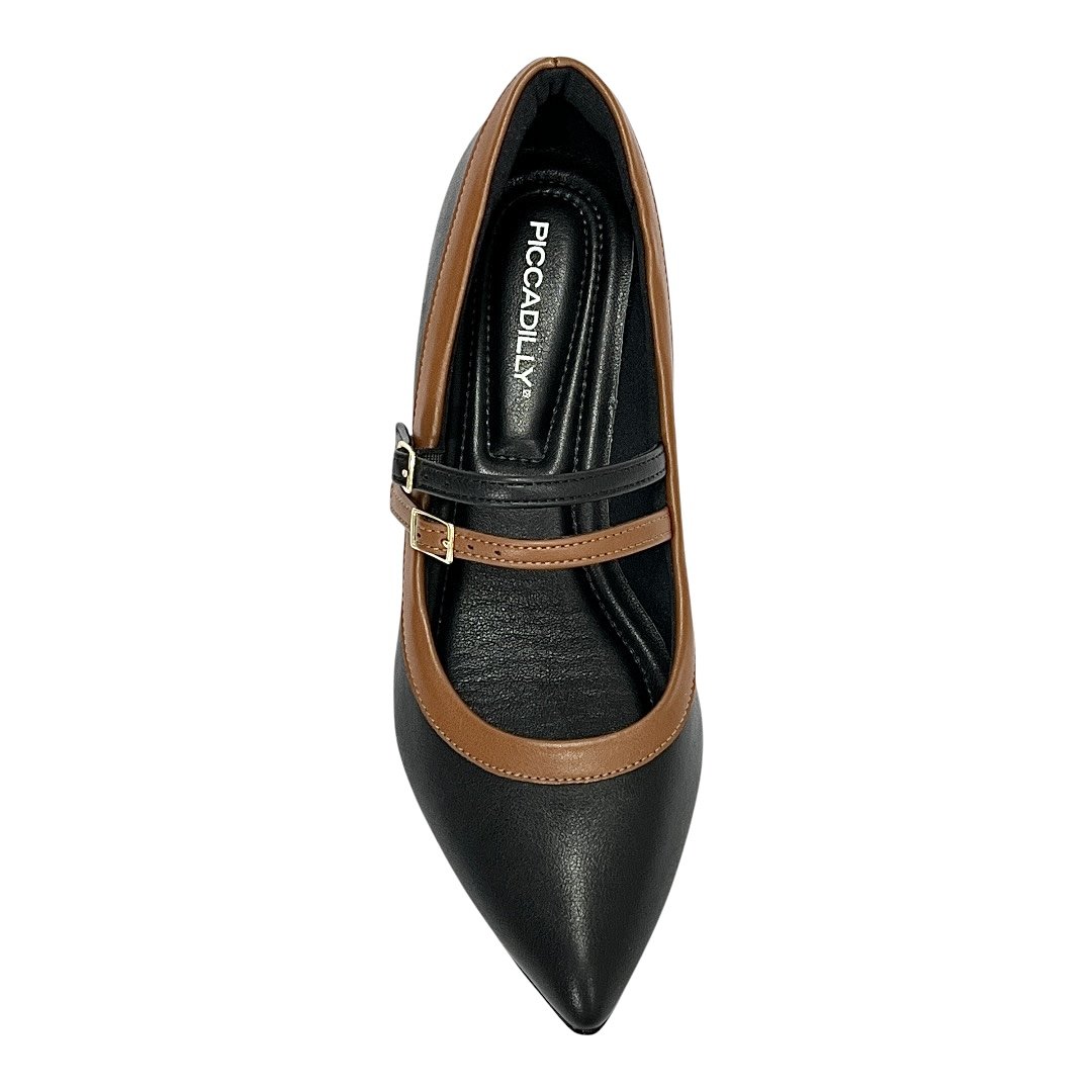 Sapato Piccadilly Scarpin Mary Jane Salto Médio 739084 Preto/Marrom Preto 4