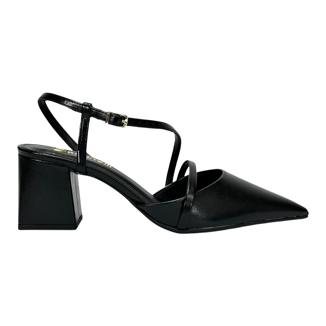 Sapato Santinelli Slingback Salto Bloco 1636-016 Preto Preto 2