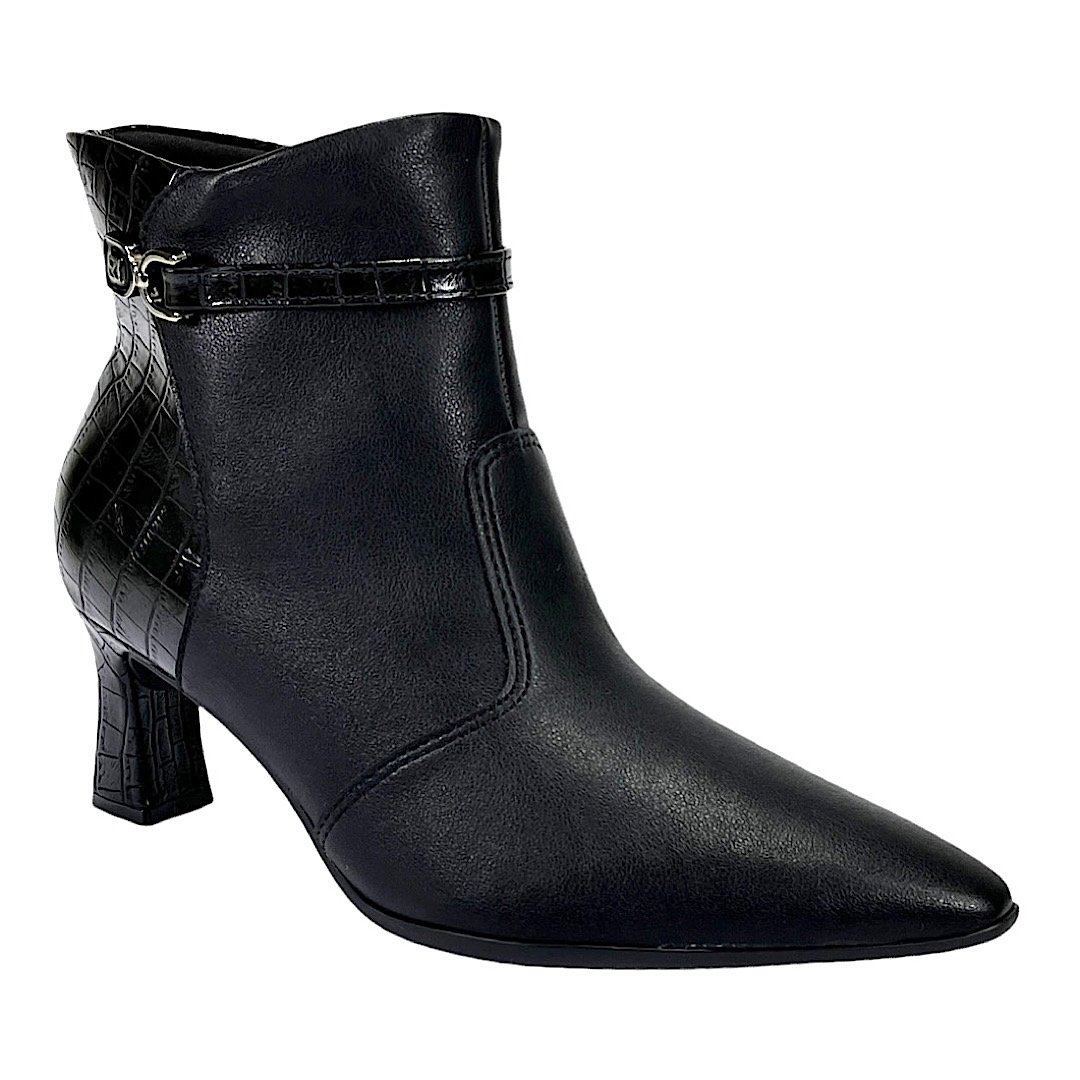 Bota Piccadilly Irene Cano Curto Bico Fino 764011 Croco Preto Preto 1