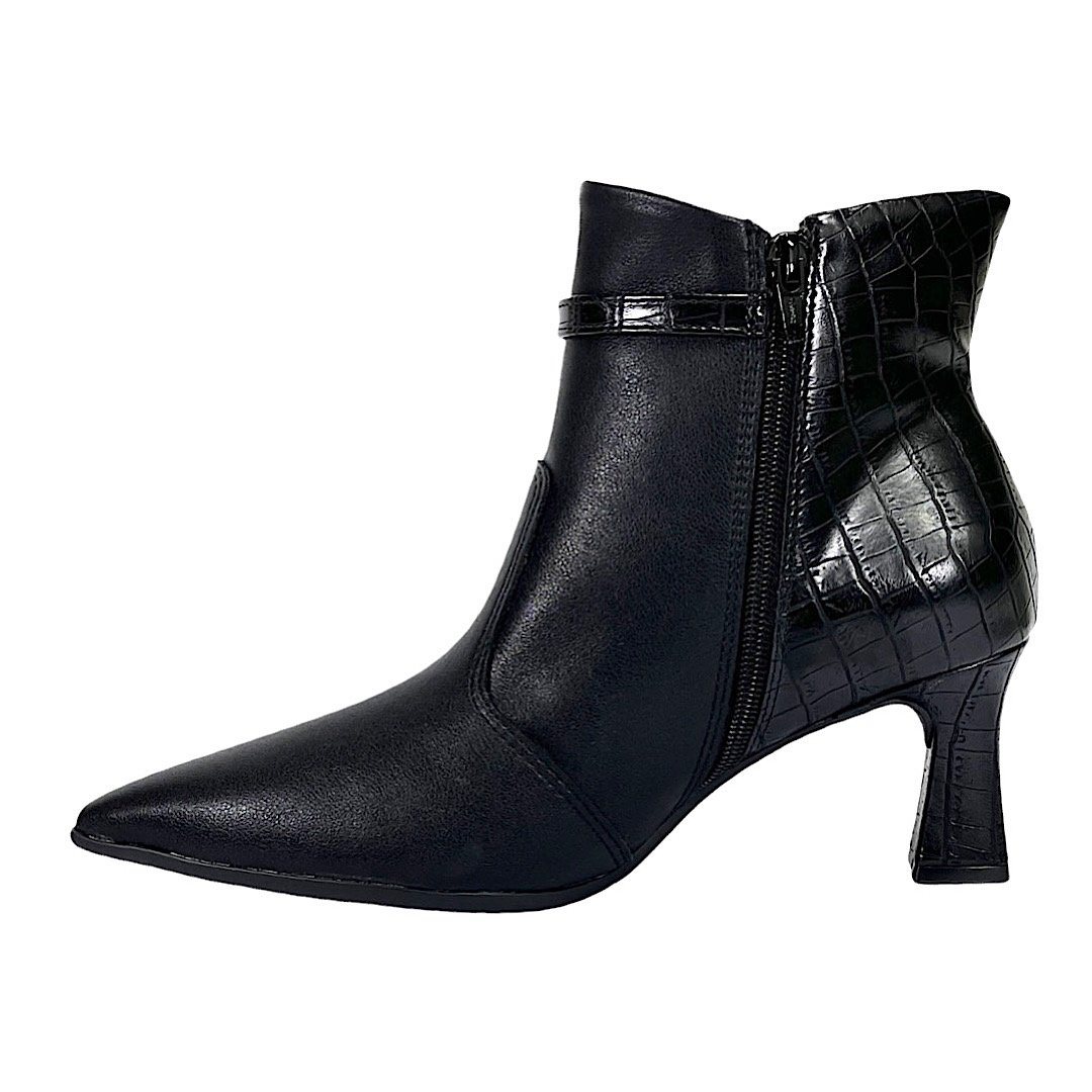 Bota Piccadilly Irene Cano Curto Bico Fino 764011 Croco Preto Preto 3