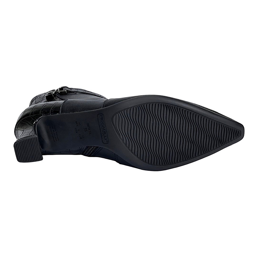 Bota Piccadilly Irene Cano Curto Bico Fino 764011 Croco Preto Preto 6