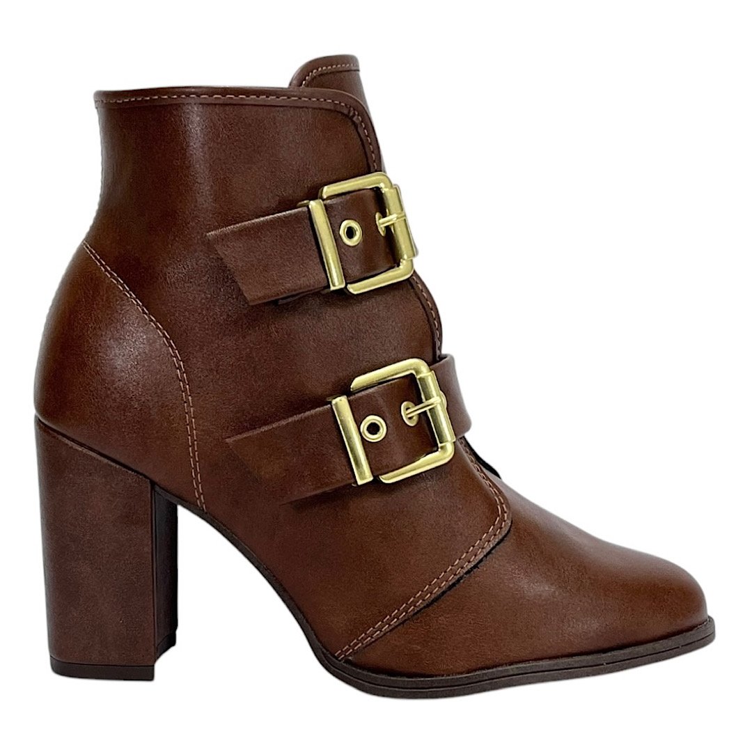 Bota Moleca Coturno Fivelas Salto Bloco Marrom Café Café