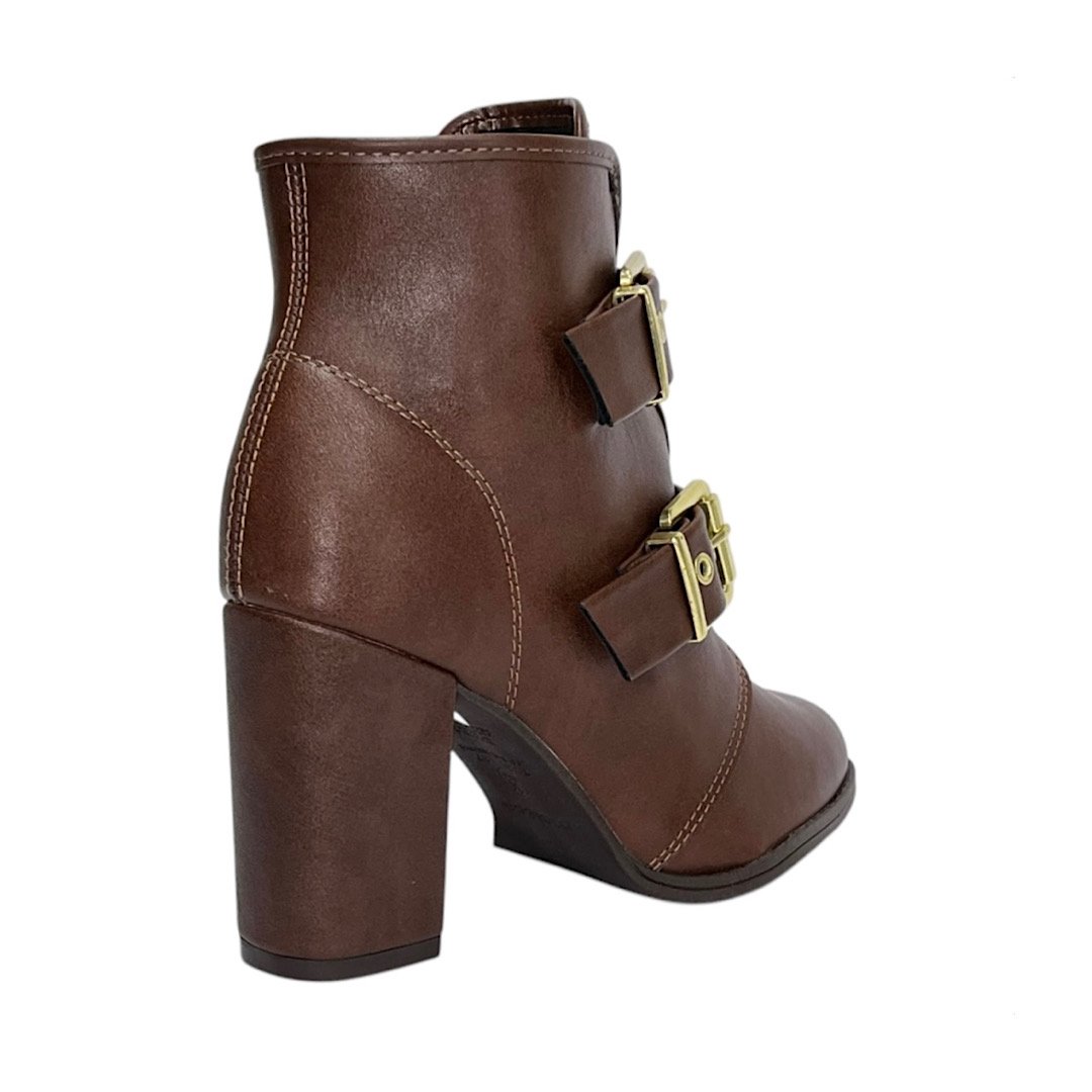 Bota Moleca Coturno Fivelas Salto Bloco 5349.102 Marrom Café Café 5
