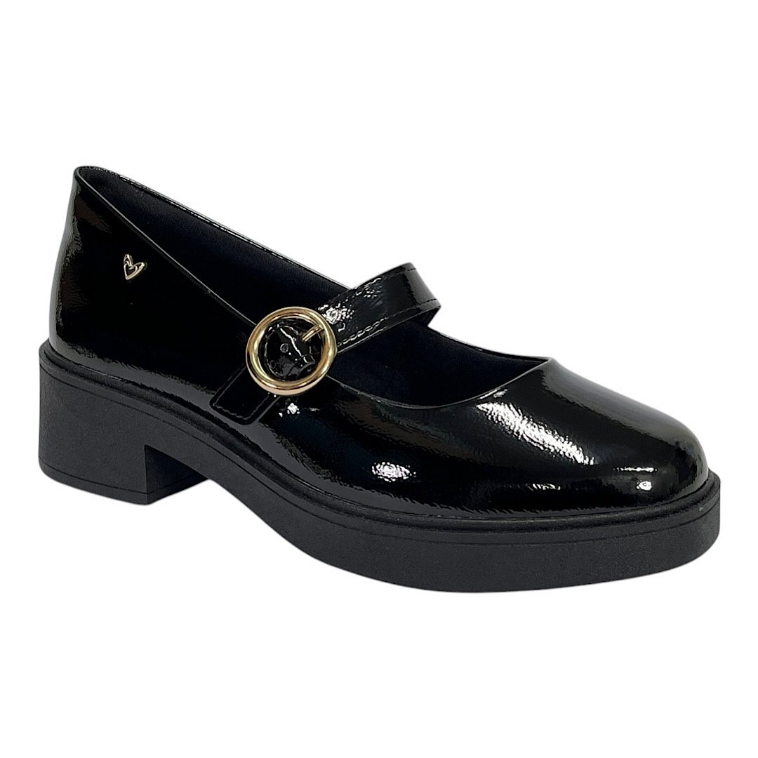 Sapato Mississipi Mary Jane Salto Bloco MC901 Verniz Preto Preto 1
