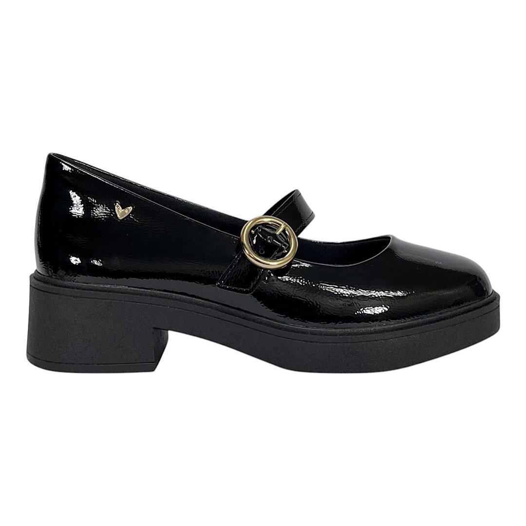 Sapato Mississipi Mary Jane Salto Bloco MC901 Verniz Preto Preto 2