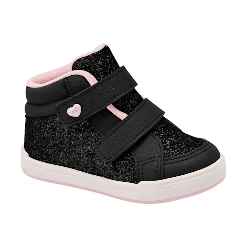 Tênis Klin Moon Baby Cano Alto Glitter 218090 Preto/Rosa